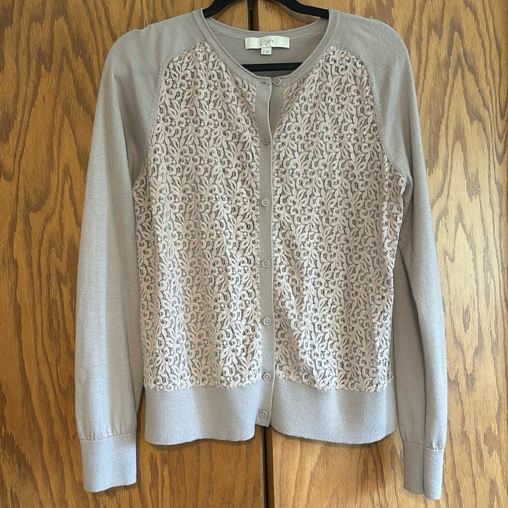 Taupe Lace Detail Cardigan